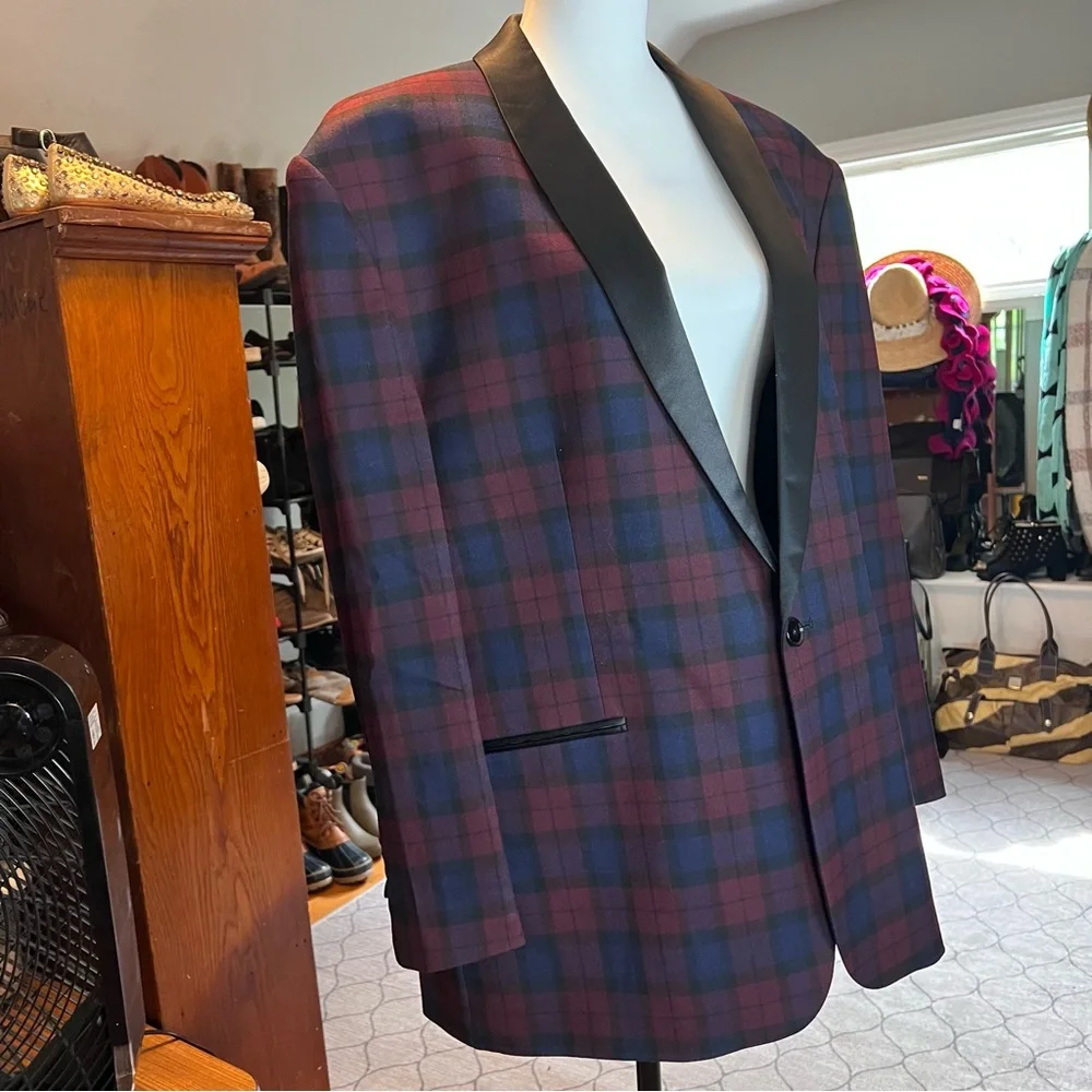 Express Men's Plaid Blazer - Red and Blue - Picture 7 of 7